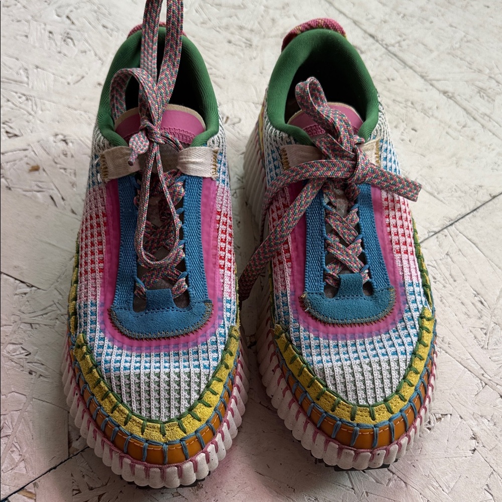 Chloe Multicolor Pink Blue Green Lace-Up Sneakers